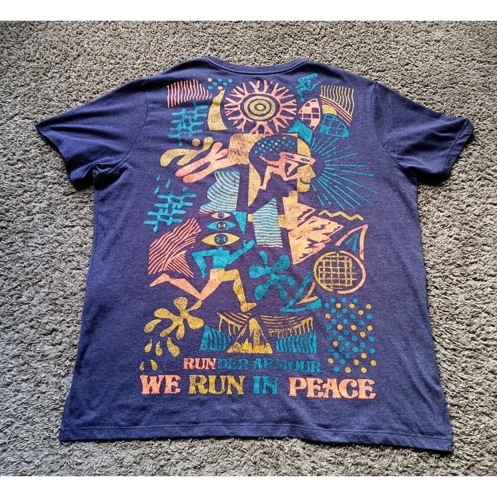 Under Armour We Run In Peace Abstract Art Running Gym Purple T-Shirt Men's XL